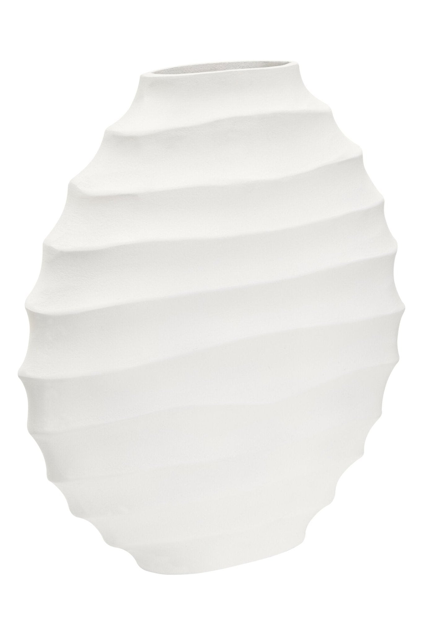 Mira Large Ivory Finish Rippled Round Vase | Luxury Home Accessories | Heulog Glow