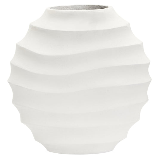 Mira Small Ivory Finish Rippled Round Vase | Luxury Home Accessories | Heulog Glow