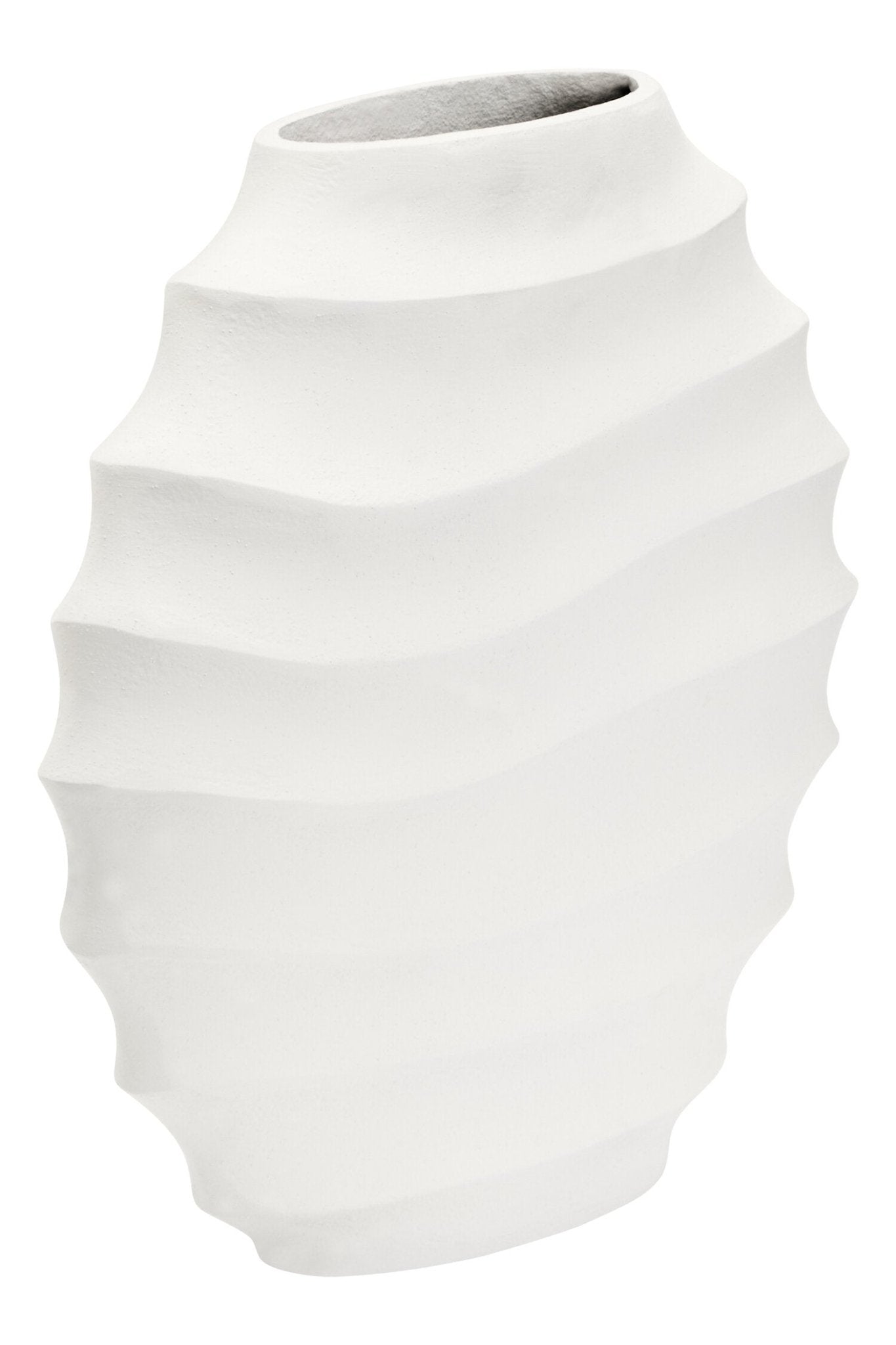 Mira Small Ivory Finish Rippled Round Vase | Luxury Home Accessories | Heulog Glow