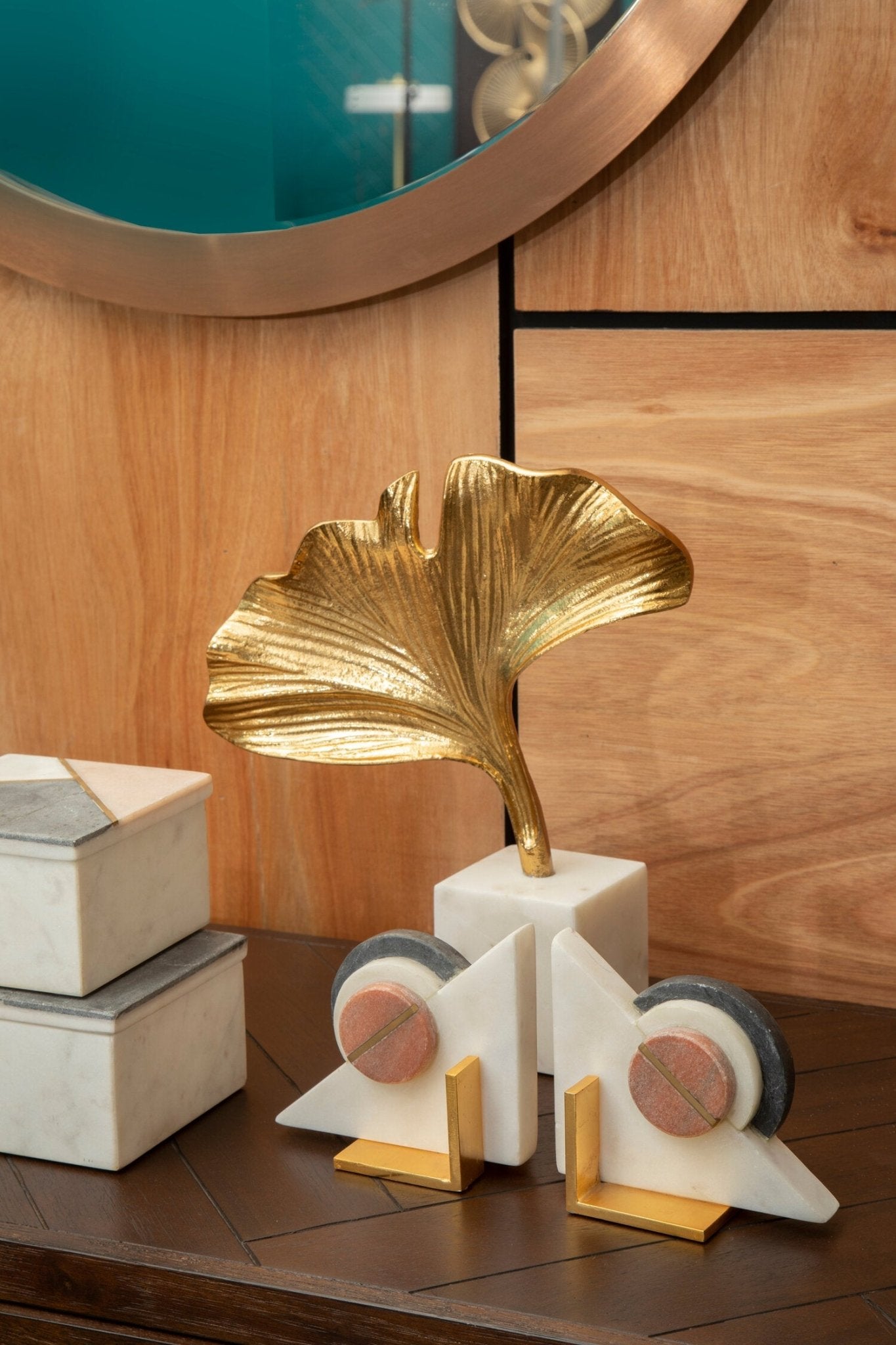 Mirano Gold Finish Ginkgo Sculpture | Luxury Home Accessories | Heulog Glow
