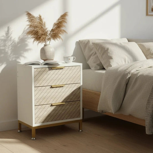 Modern 3-Drawer Nightstand with Textured Wood Finish | Luxury Home Accessories | Heulog Glow