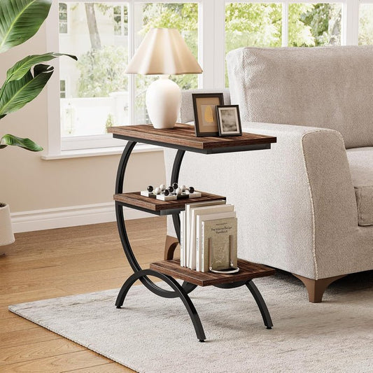 Modern C-Shaped Side Table - Living Room & Bedroom Accent Table with Curved Metal Frame | Luxury Home Accessories | Heulog Glow