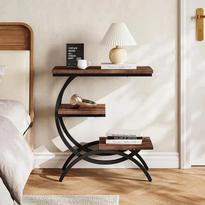 Modern C-Shaped Side Table - Living Room & Bedroom Accent Table with Curved Metal Frame | Luxury Home Accessories | Heulog Glow