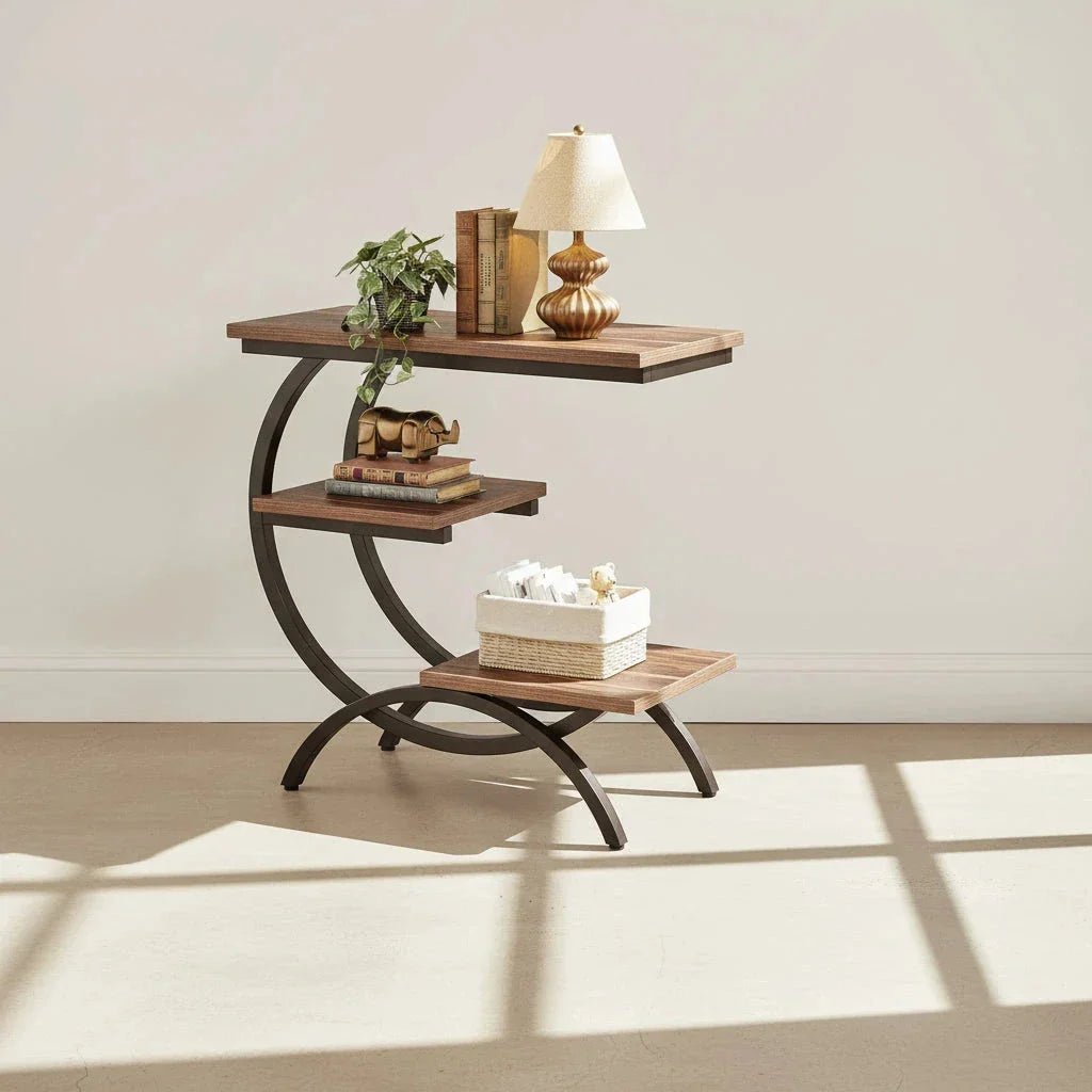 Modern C-Shaped Side Table - Living Room & Bedroom Accent Table with Curved Metal Frame | Luxury Home Accessories | Heulog Glow