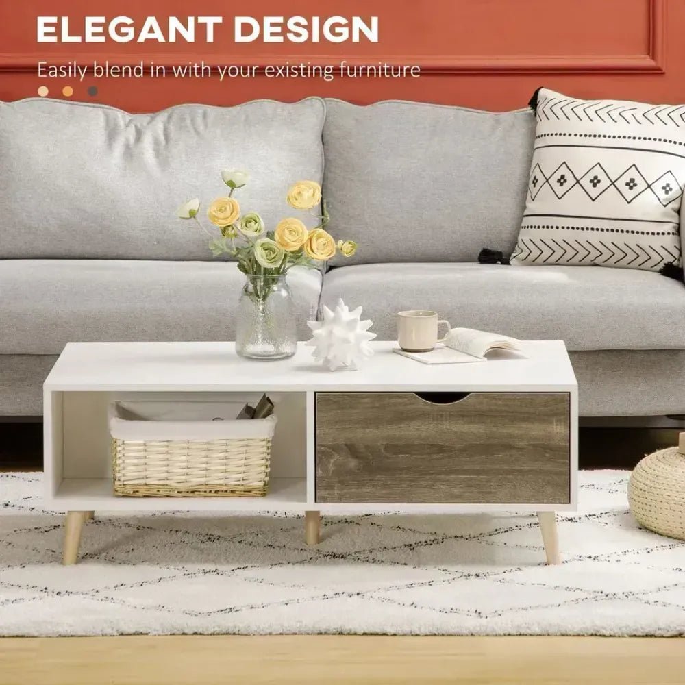 Modern Coffee Tables for Living Room w/ Storage Shelves, 2 Drawers, White | Luxury Home Accessories | Heulog Glow
