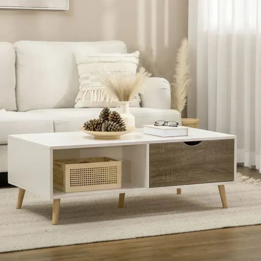 Modern Coffee Tables for Living Room w/ Storage Shelves, 2 Drawers, White | Luxury Home Accessories | Heulog Glow