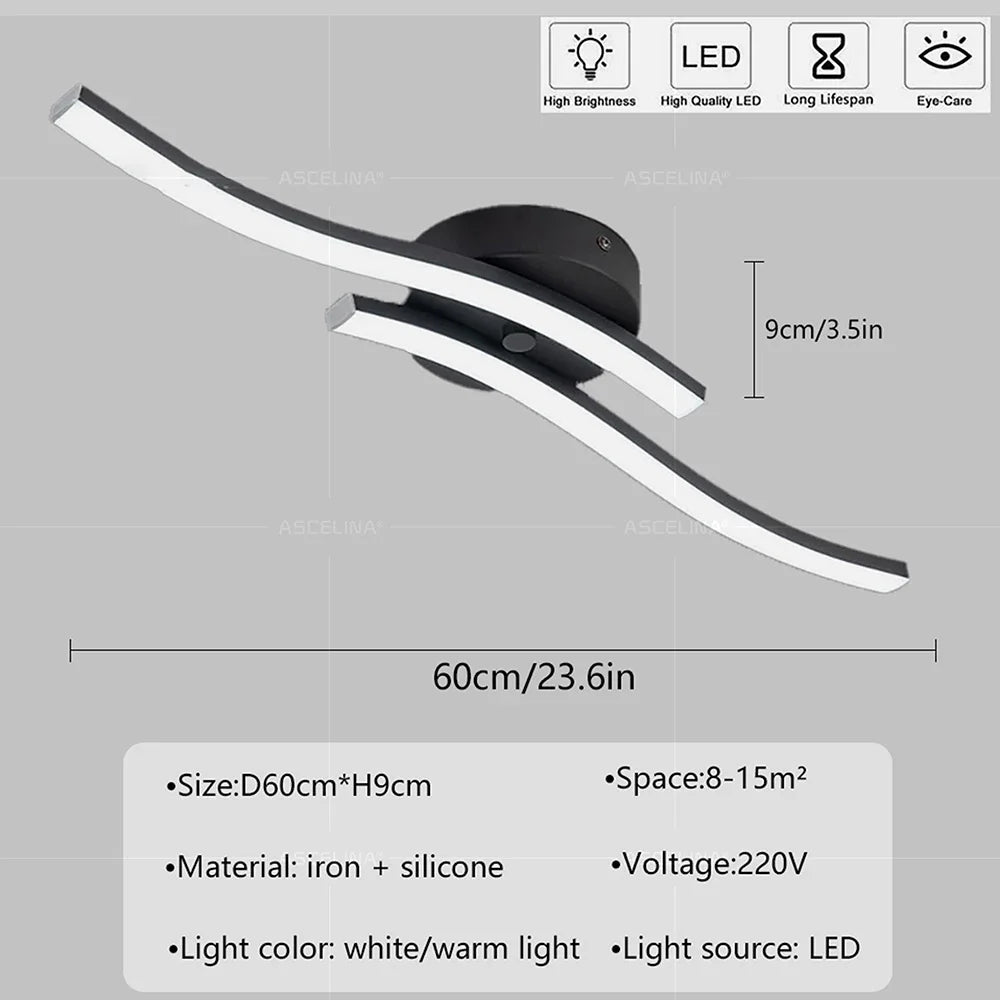 Modern LED Ceiling Light Long Wave Lamp | Luxury Home Accessories | Heulog Glow