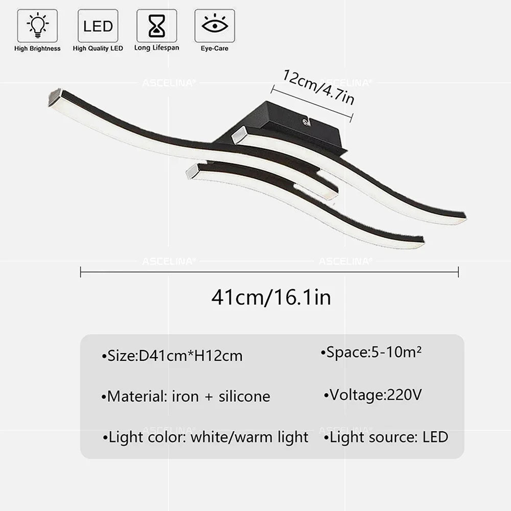 Modern LED Ceiling Light Long Wave Lamp | Luxury Home Accessories | Heulog Glow