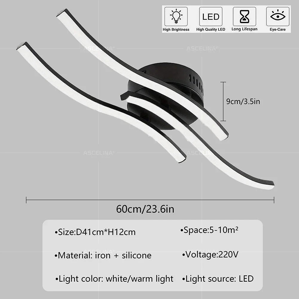 Modern LED Ceiling Light Long Wave Lamp | Luxury Home Accessories | Heulog Glow