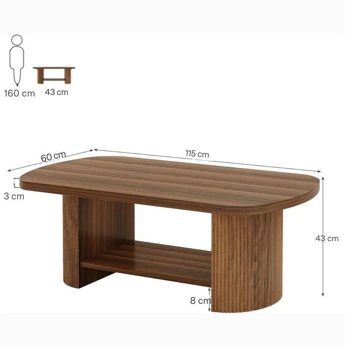 Modern Oval Walnut Coffee Table - Fluted Pedestal Base with Storage Shelf | Luxury Home Accessories | Heulog Glow