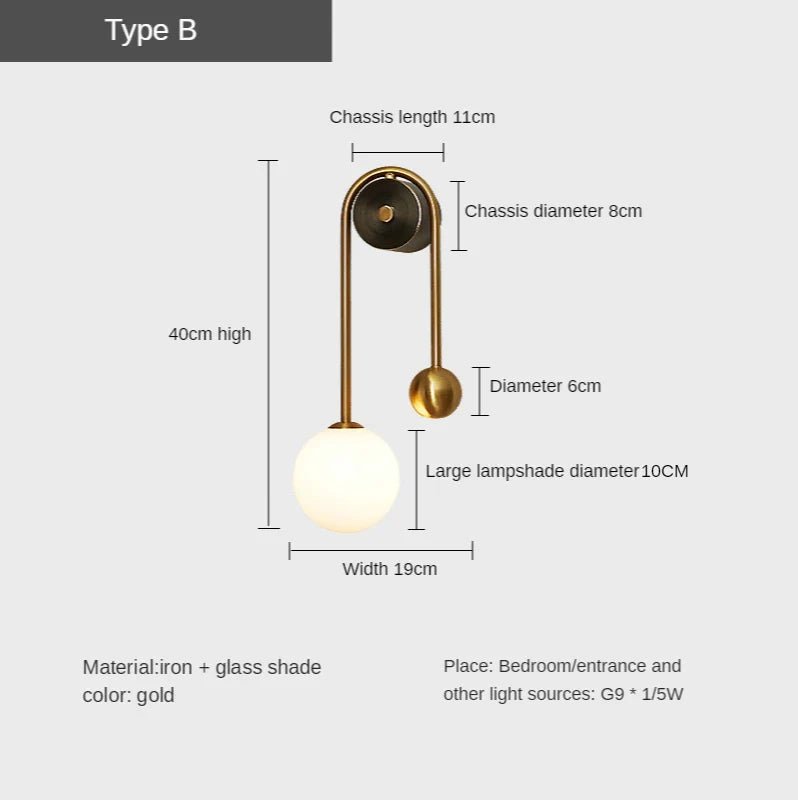 Modern Wall Lamp Glass Ball Lampshade | Luxury Home Accessories | Heulog Glow