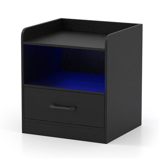 Modern Nightstand with Drawer and Open Shelf for Living Room and Bedroom-Black