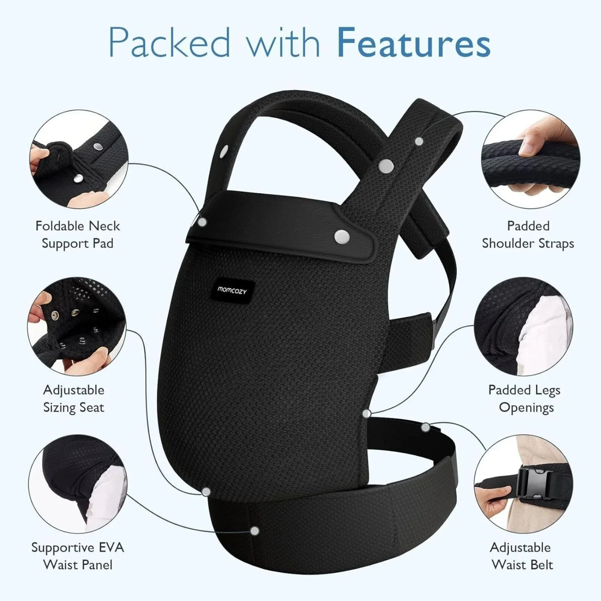 Momcozy Baby Carrier Newborn to Toddler Air Mesh - Black | Luxury Home Accessories | Heulog Glow