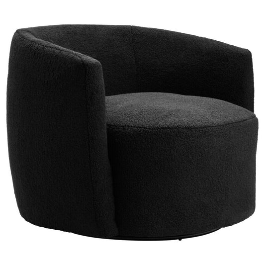 Montreal Black Boucle Effect Curved Lounge Chair With Swivel Base | Luxury Home Accessories | Heulog Glow