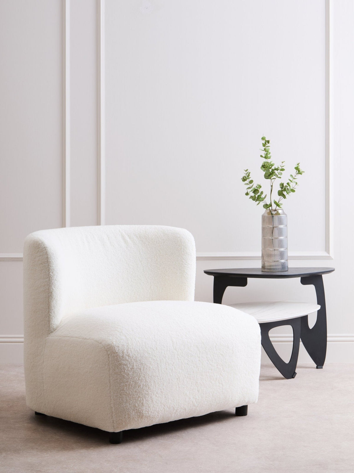 Montreal Ivory Boucle Effect Armless Lounge Chair | Luxury Home Accessories | Heulog Glow
