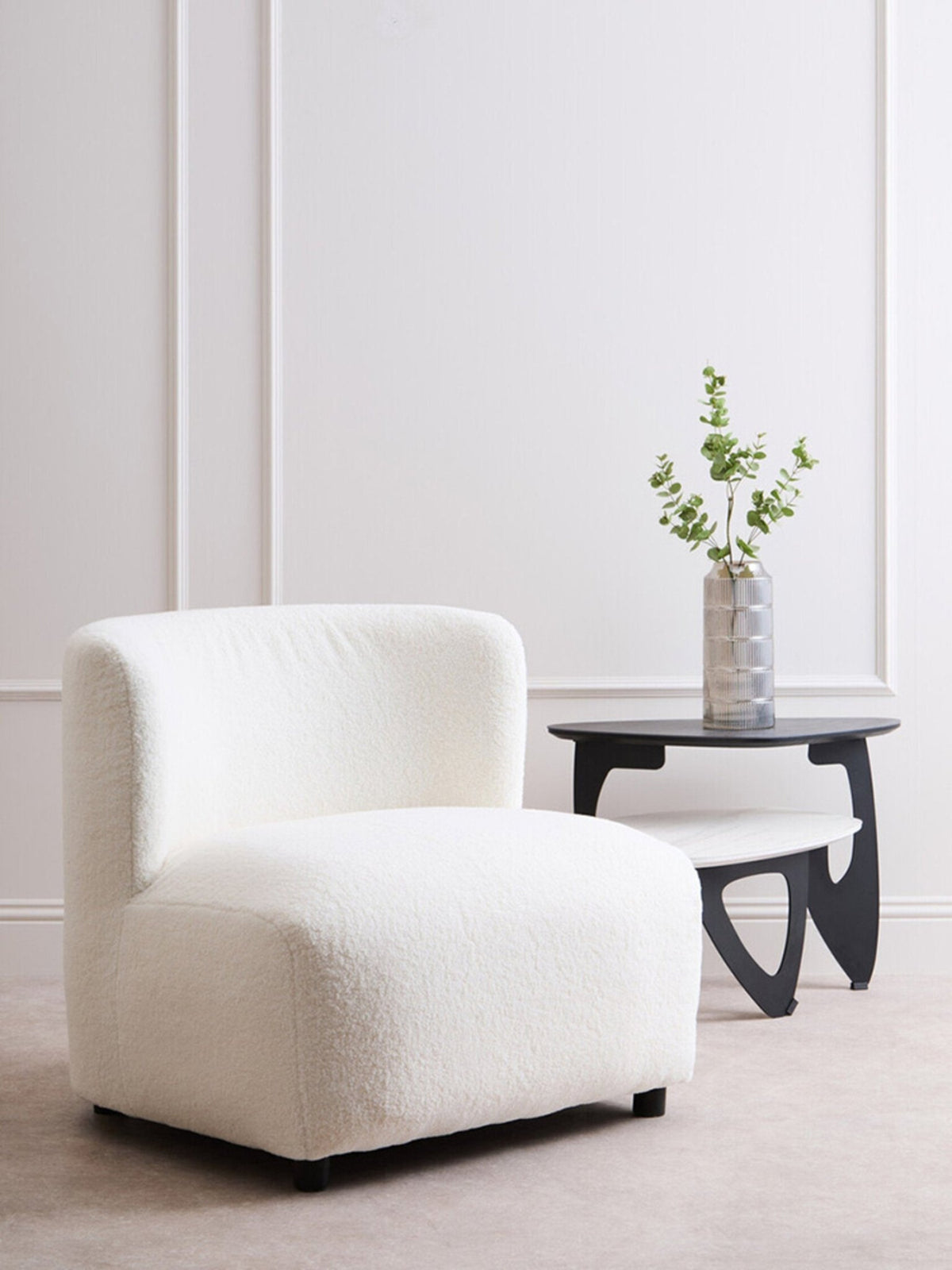Montreal Ivory Boucle Effect Armless Lounge Chair | Luxury Home Accessories | Heulog Glow