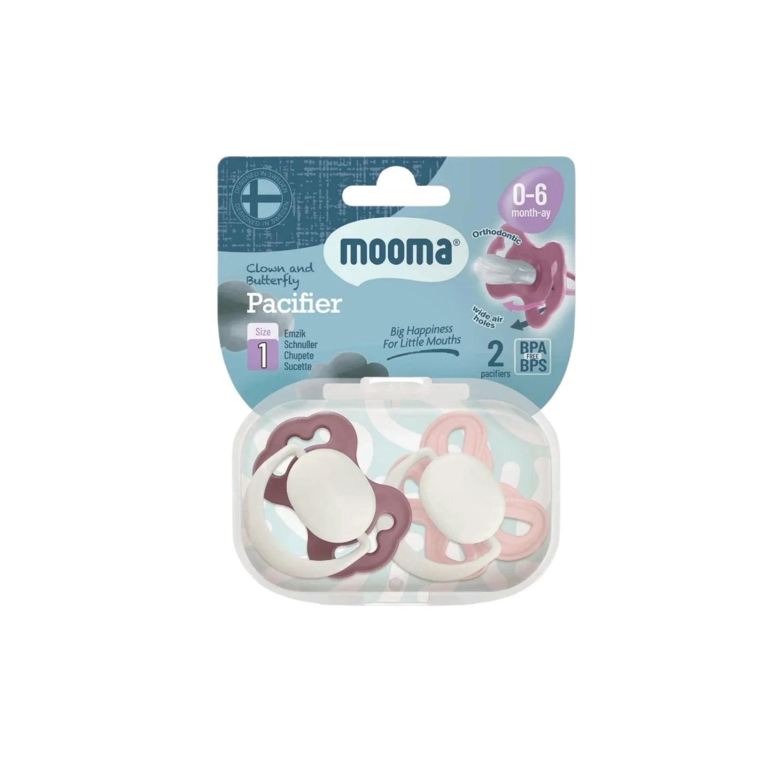 Mooma Clown & Butterfly Soothers 0-6 months Pack of 2 - Brownish Purple & Baby Pink | Luxury Home Accessories | Heulog Glow