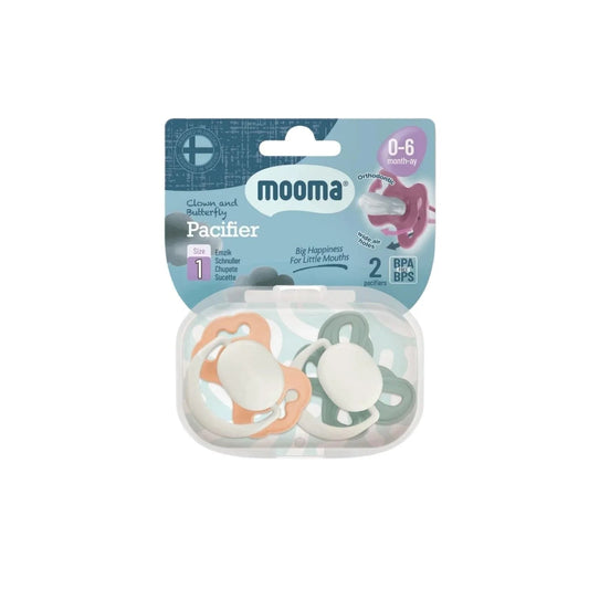 Mooma Clown & Butterfly Soothers 0-6 months Pack of 2 - Light Orange & River Green | Luxury Home Accessories | Heulog Glow
