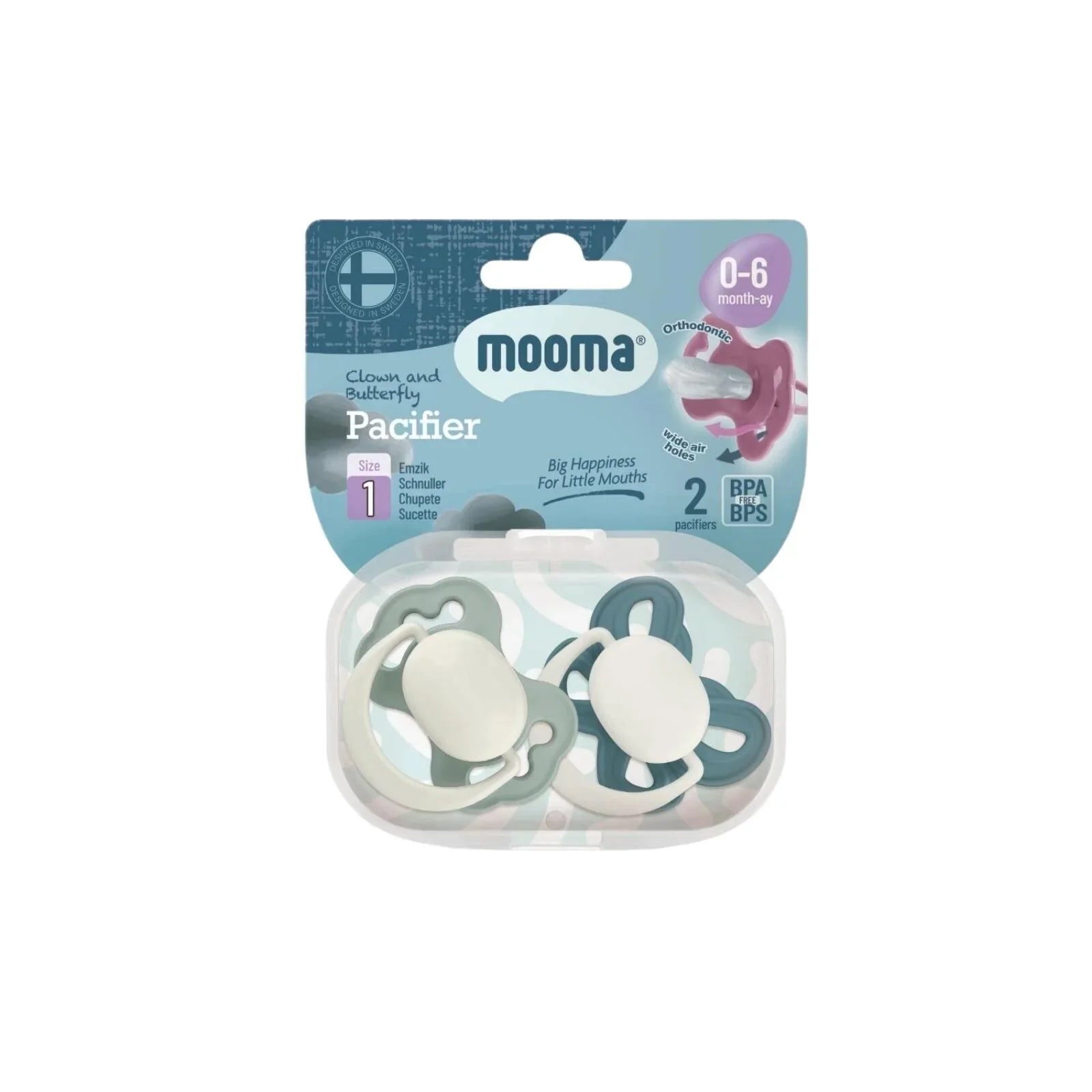 Mooma Clown & Butterfly Soothers 0-6 months Pack of 2 - River Green & Ball Blue | Luxury Home Accessories | Heulog Glow