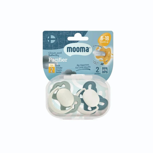 Mooma Clown & Butterfly Soothers 18+ months Pack of 2 - River Green & Ball Blue | Luxury Home Accessories | Heulog Glow