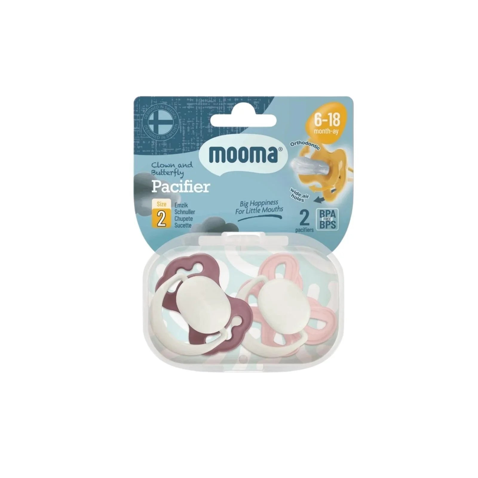 Mooma Clown & Butterfly Soothers 6-18 months Pack of 2 - Brownish Purple & Baby Pink | Luxury Home Accessories | Heulog Glow