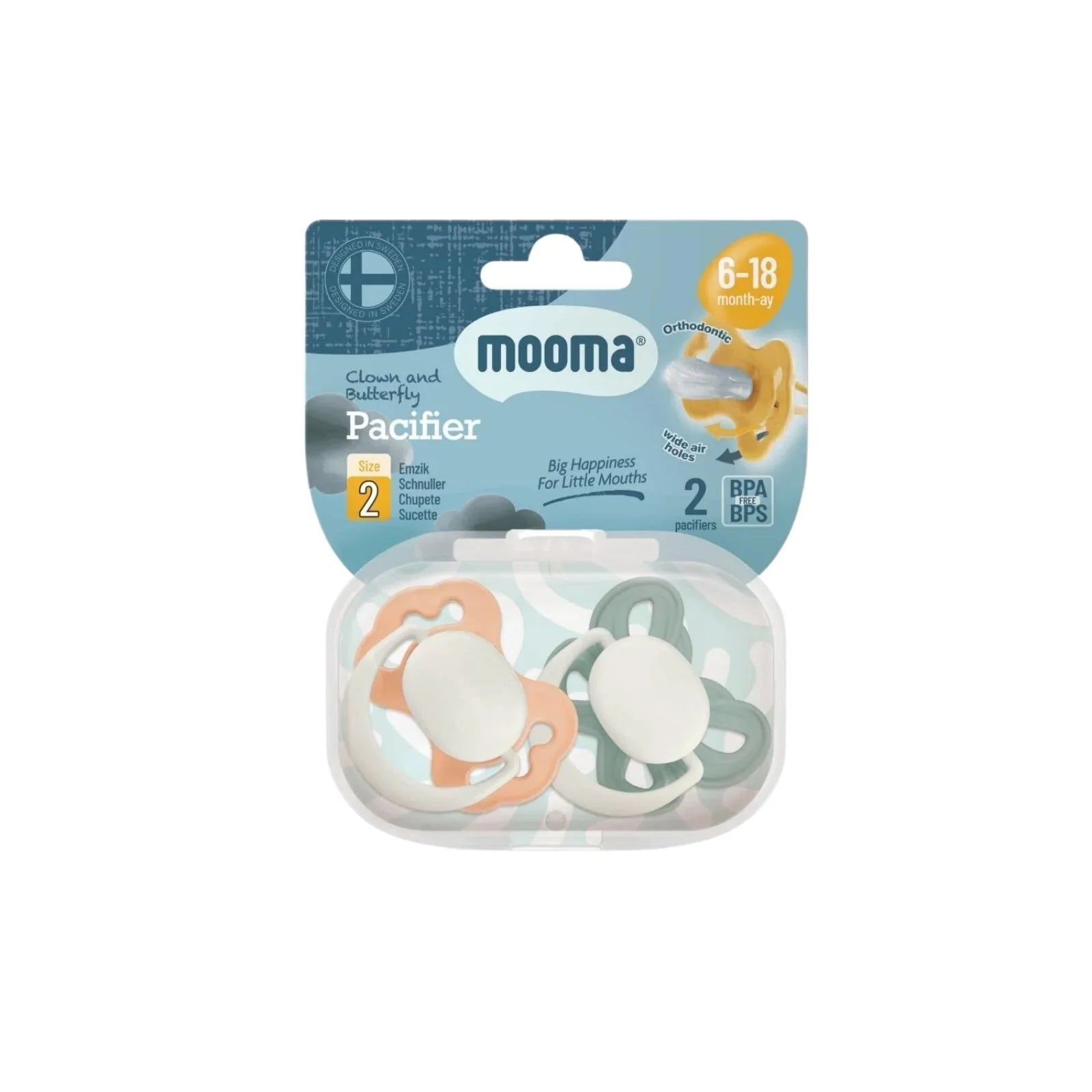 Mooma Clown & Butterfly Soothers 6-18 months Pack of 2 - Light Orange & River Green | Luxury Home Accessories | Heulog Glow
