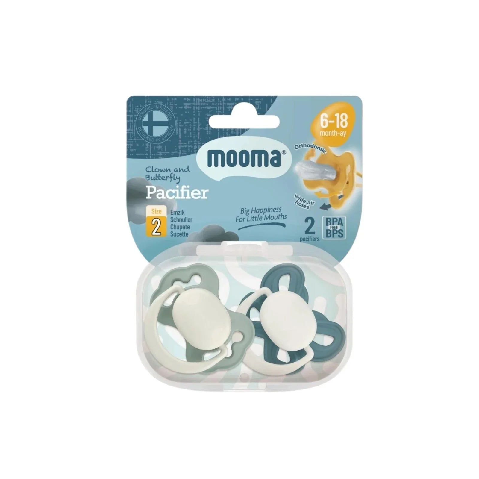 Mooma Clown & Butterfly Soothers 6-18 months Pack of 2 - River Green & Ball Blue | Luxury Home Accessories | Heulog Glow
