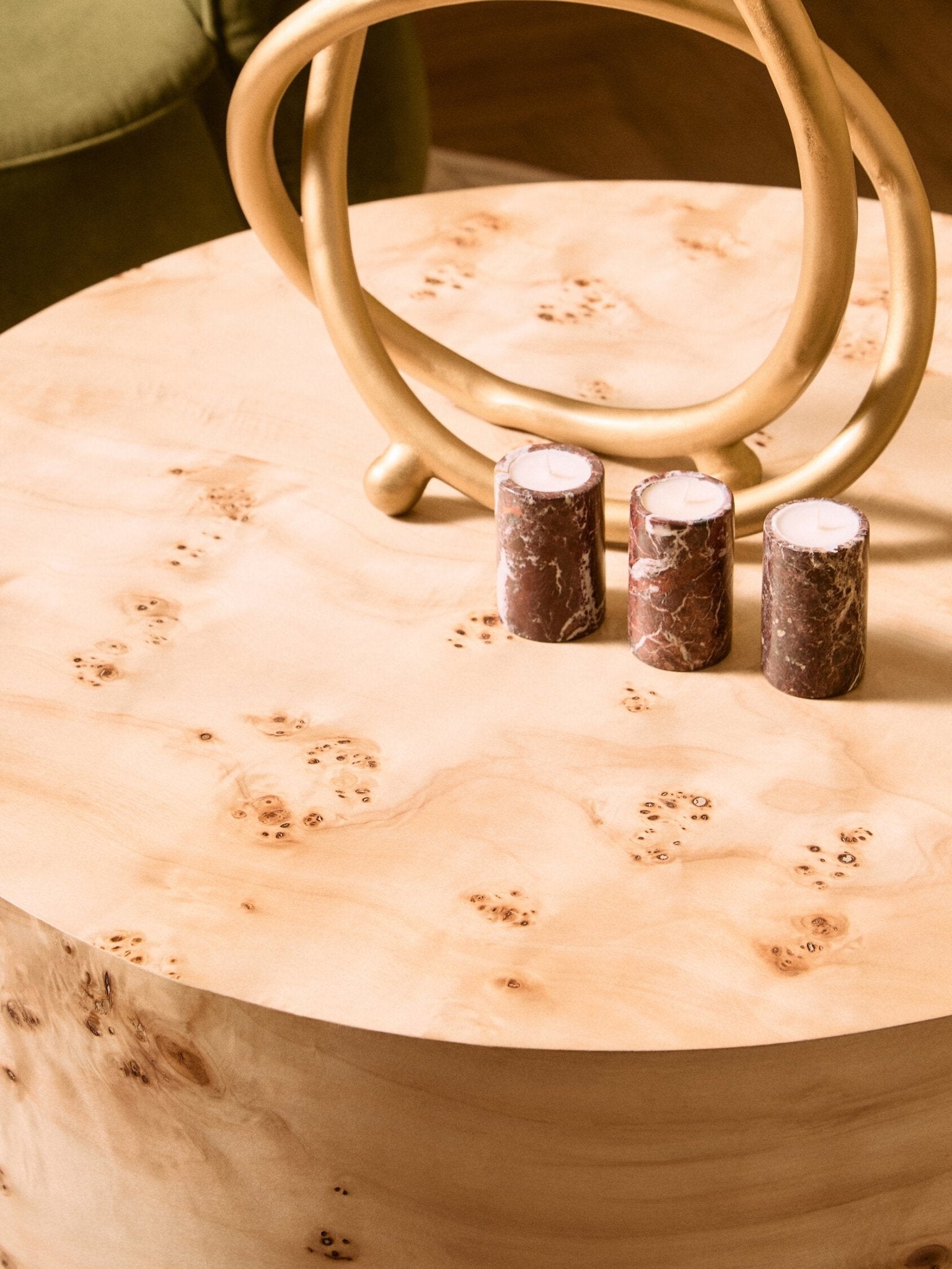 Mota Burl Wood Design Round Coffee Table | Luxury Home Accessories | Heulog Glow