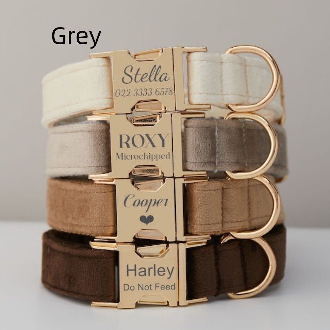 Multiple Colour Velvet Personalise Dog Collar Leash Set With Bow | Luxury Home Accessories | Heulog Glow