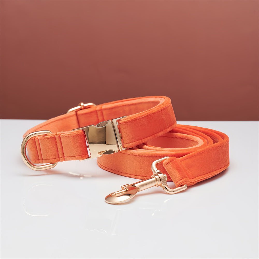 Multiple Colour Velvet Personalise Dog Collar Leash Set With Bow | Luxury Home Accessories | Heulog Glow
