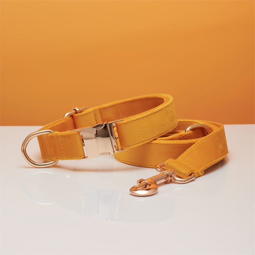 Multiple Colour Velvet Personalise Dog Collar Leash Set With Bow | Luxury Home Accessories | Heulog Glow