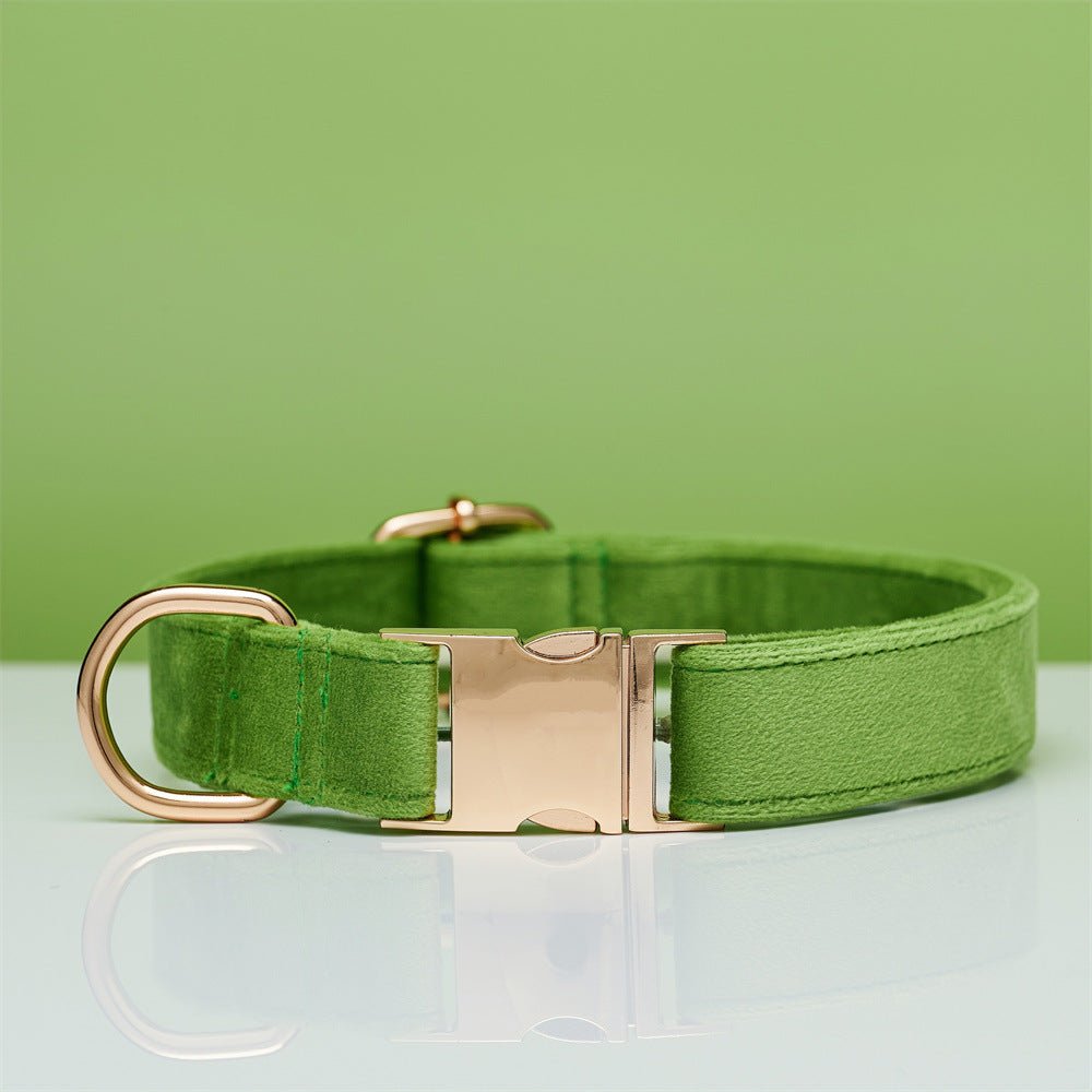 Multiple Colour Velvet Personalise Dog Collar Leash Set With Bow | Luxury Home Accessories | Heulog Glow