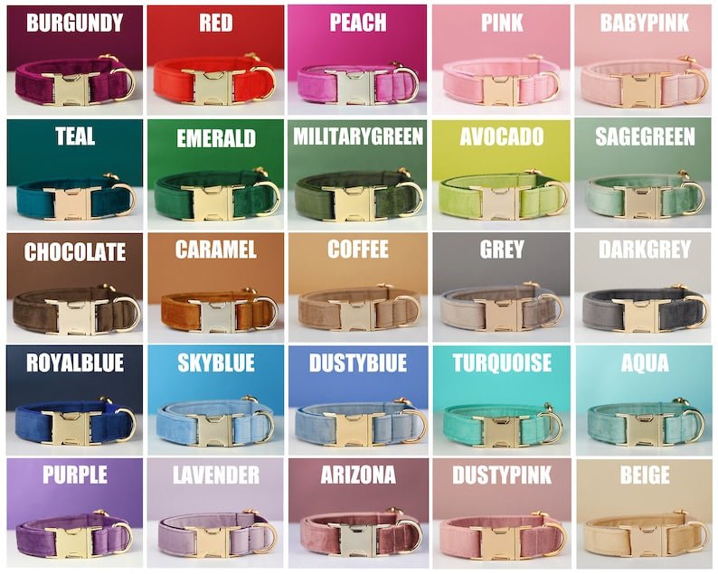Multiple Colour Velvet Personalise Dog Collar Leash Set With Bow | Luxury Home Accessories | Heulog Glow