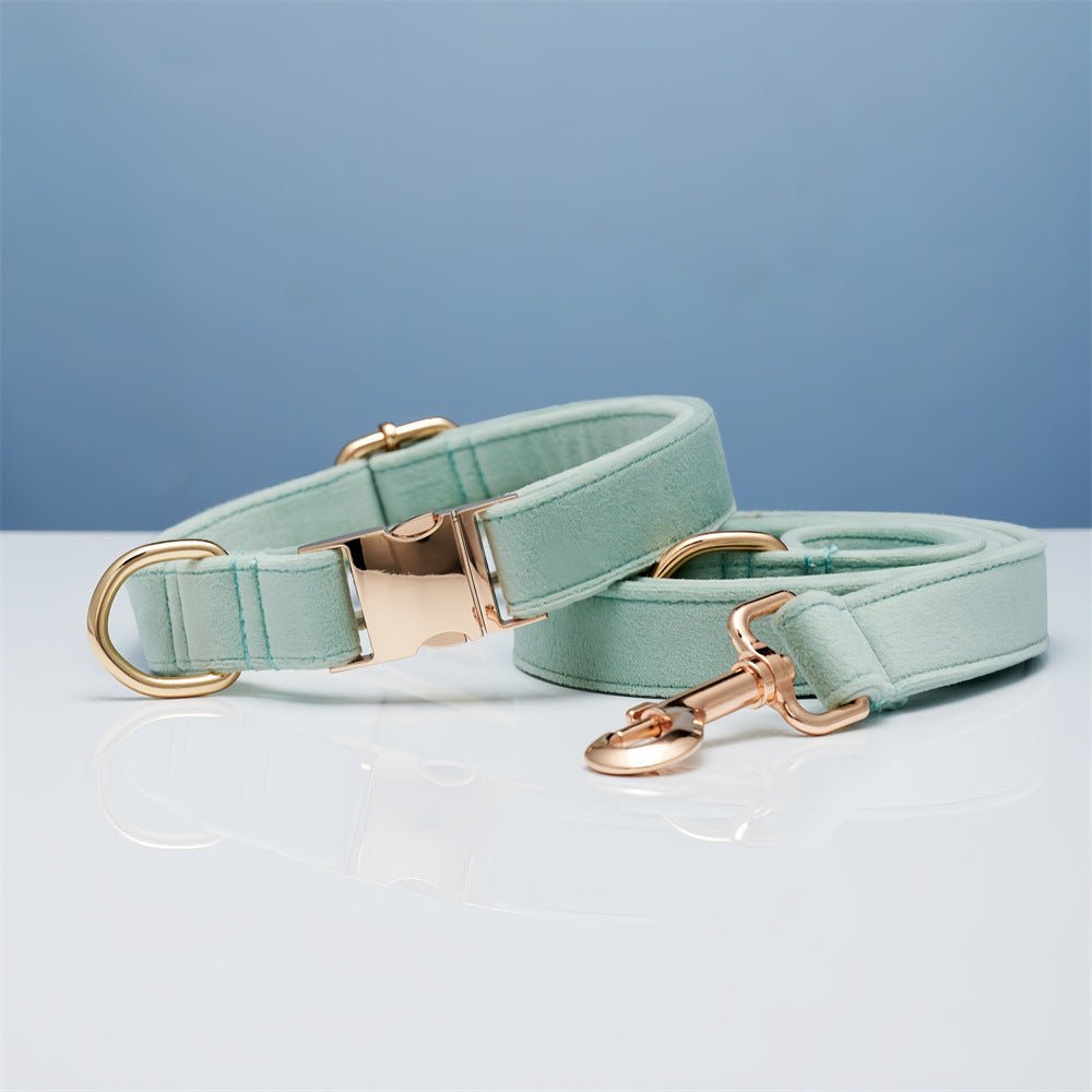 Multiple Colour Velvet Personalise Dog Collar Leash Set With Bow | Luxury Home Accessories | Heulog Glow