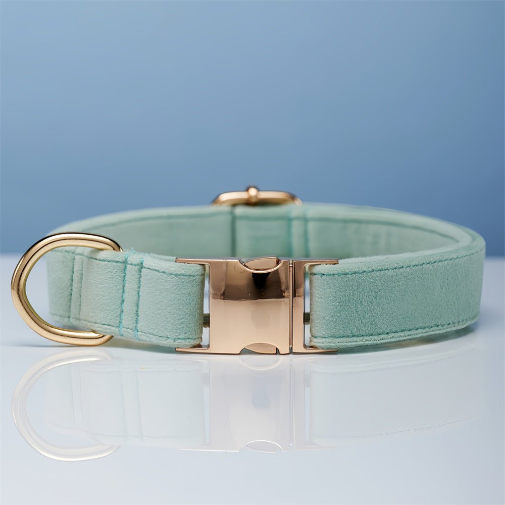 Multiple Colour Velvet Personalise Dog Collar Leash Set With Bow | Luxury Home Accessories | Heulog Glow