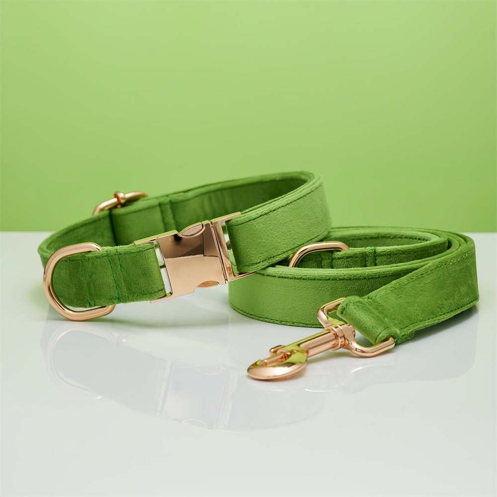 Multiple Colour Velvet Personalise Dog Collar Leash Set With Bow | Luxury Home Accessories | Heulog Glow