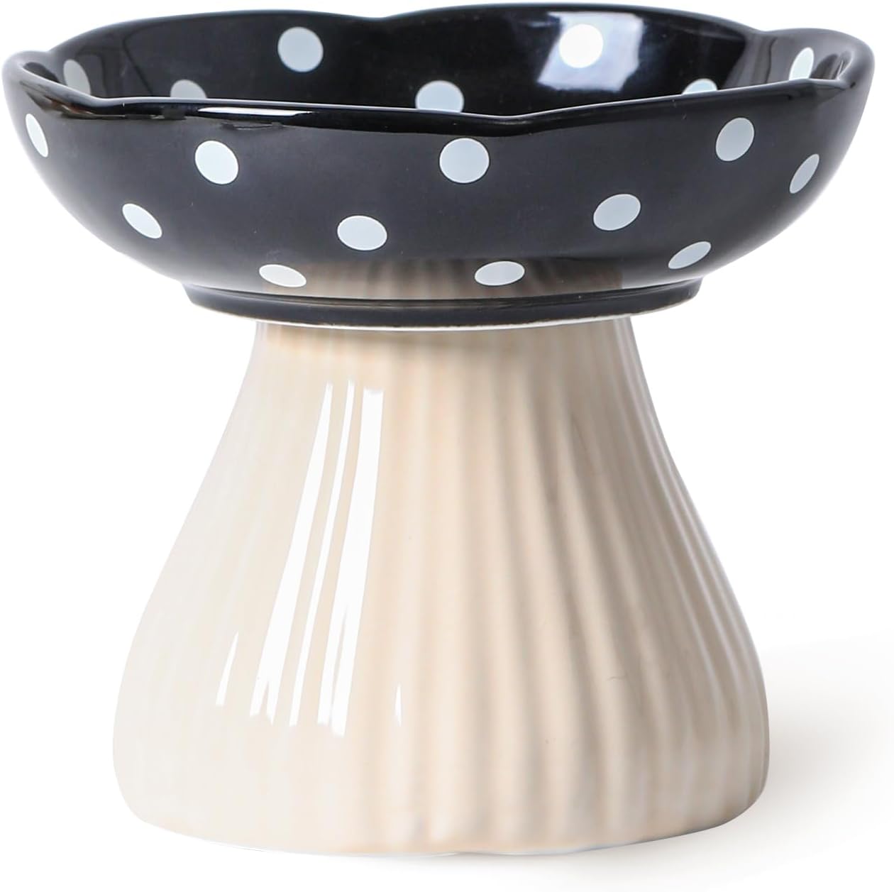 Mushroom Raised Cat Bowl With Cute Polka Dot Design And Safe Ceramic Material For Small Pets | Luxury Home Accessories | Heulog Glow