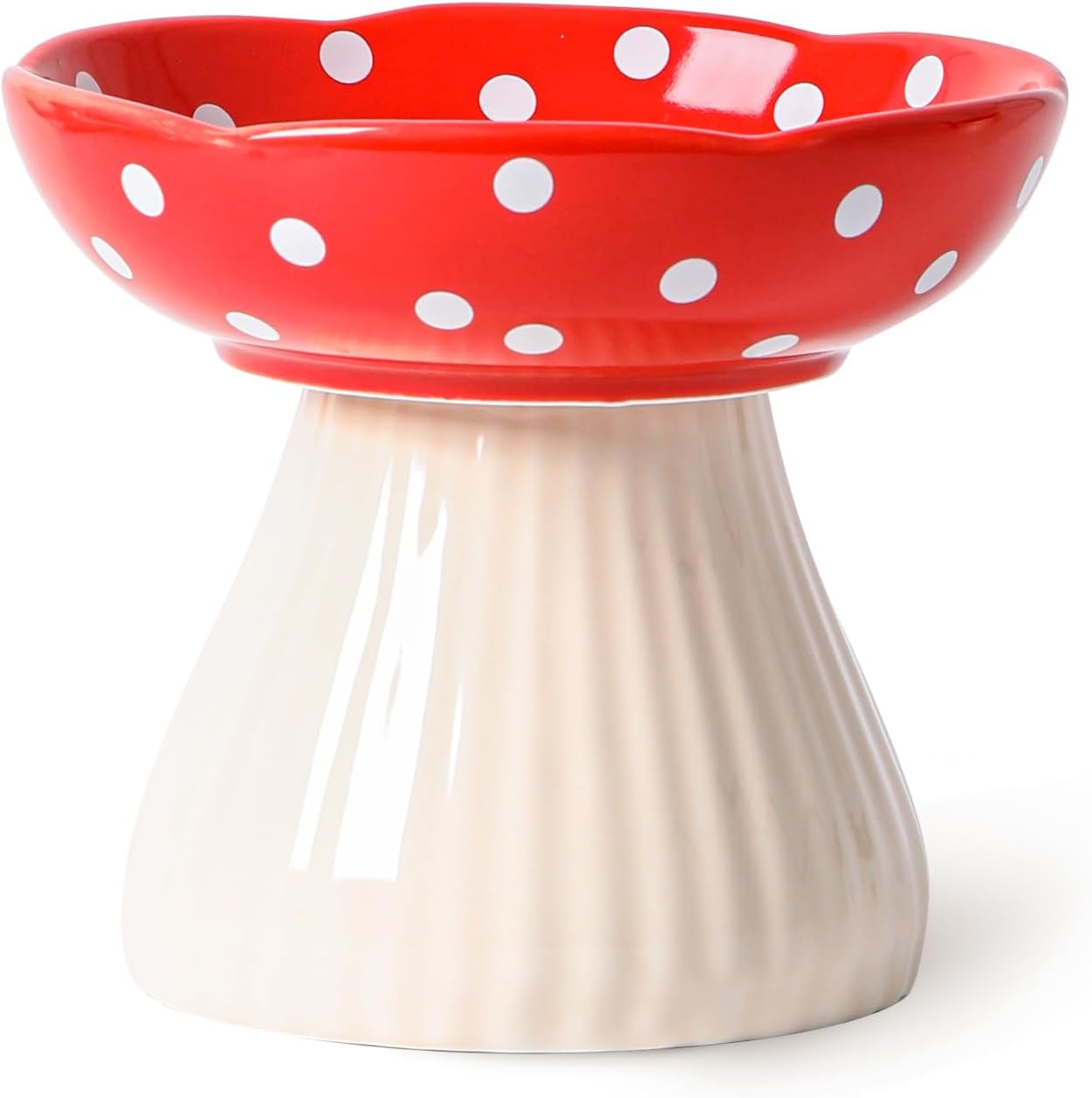 Mushroom Raised Cat Bowl With Cute Polka Dot Design And Safe Ceramic Material For Small Pets | Luxury Home Accessories | Heulog Glow