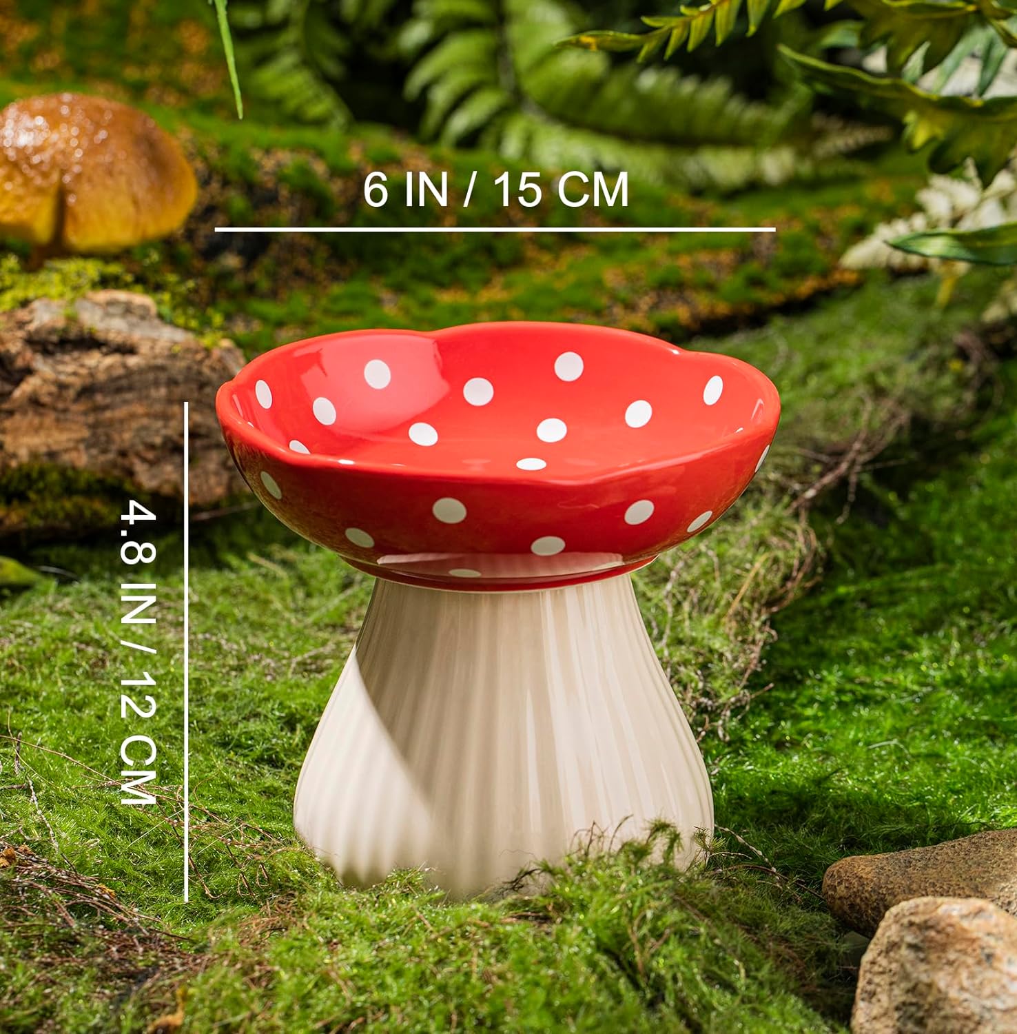 Mushroom Raised Cat Bowl With Cute Polka Dot Design And Safe Ceramic Material For Small Pets | Luxury Home Accessories | Heulog Glow