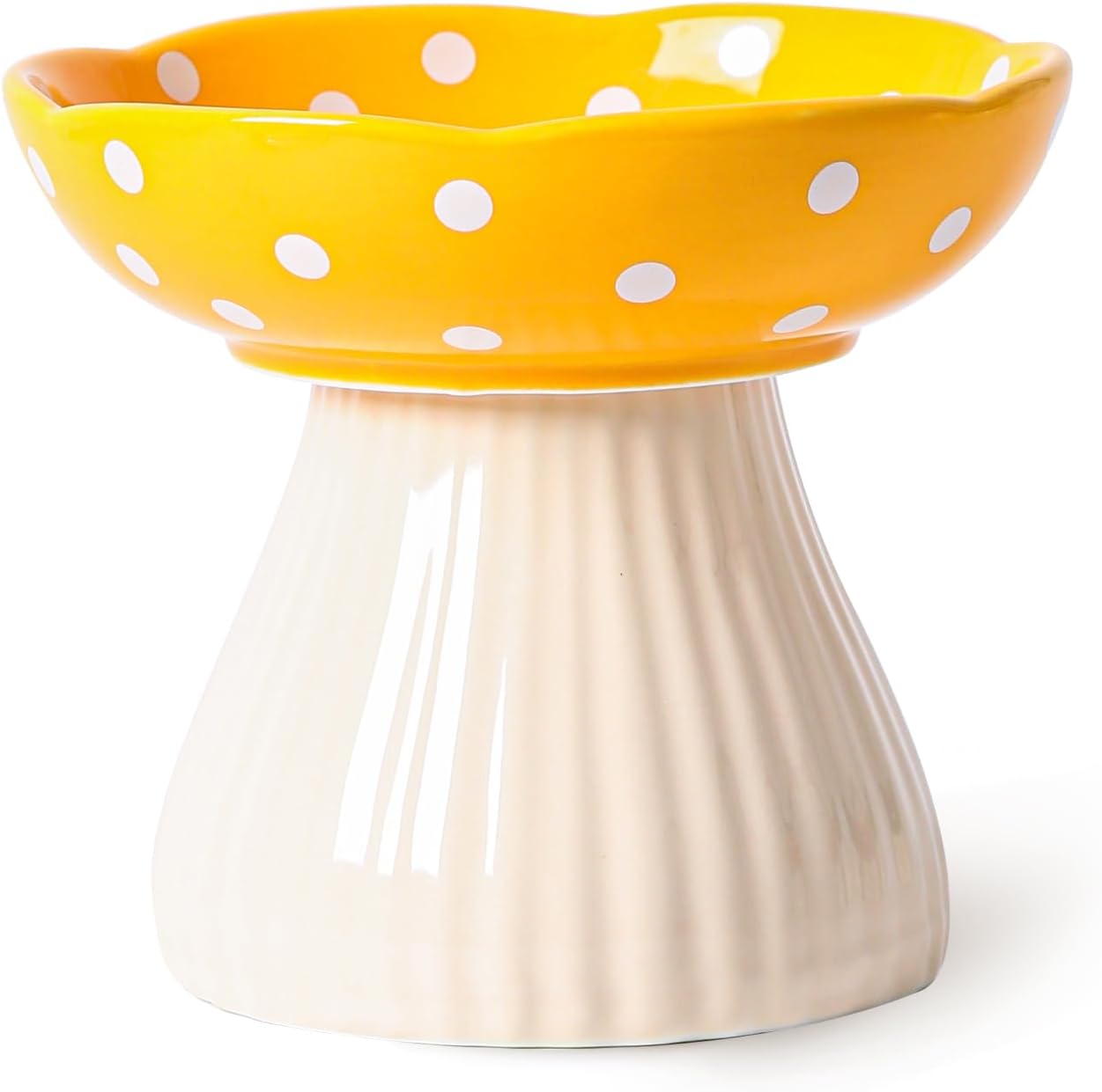 Mushroom Raised Cat Bowl With Cute Polka Dot Design And Safe Ceramic Material For Small Pets | Luxury Home Accessories | Heulog Glow