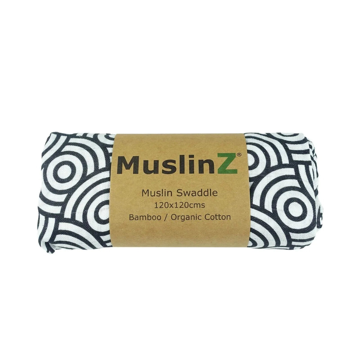 MuslinZ Bamboo/Organic Cotton Muslin Swaddle 120x120cm - Black Swirl | Luxury Home Accessories | Heulog Glow
