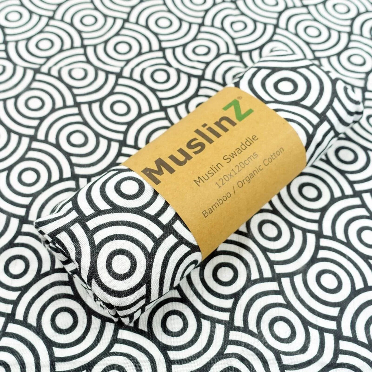 MuslinZ Bamboo/Organic Cotton Muslin Swaddle 120x120cm - Black Swirl | Luxury Home Accessories | Heulog Glow