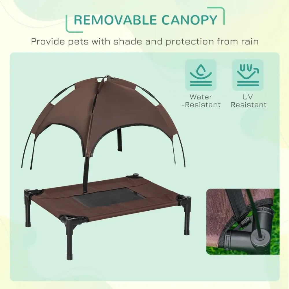 Nap & Chill Elevated Pet Bed: Breathable, Canopy Tent, Outdoor Brown - 61 cm | Luxury Home Accessories | Heulog Glow