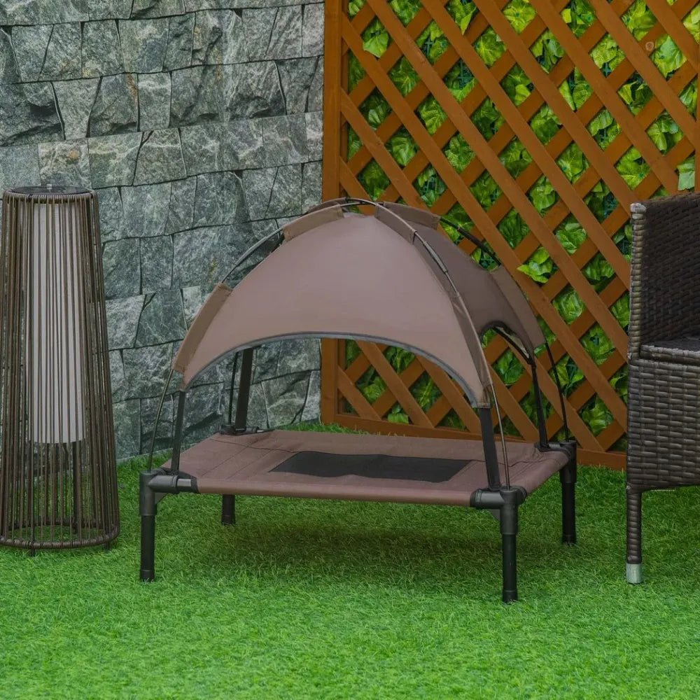 Nap & Chill Elevated Pet Bed: Breathable, Canopy Tent, Outdoor Brown - 61 cm | Luxury Home Accessories | Heulog Glow