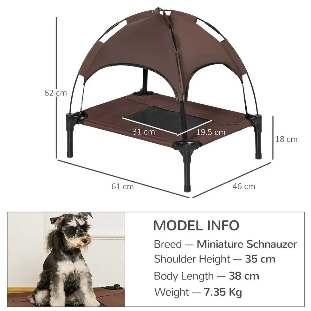 Nap & Chill Elevated Pet Bed: Breathable, Canopy Tent, Outdoor Brown - 61 cm | Luxury Home Accessories | Heulog Glow