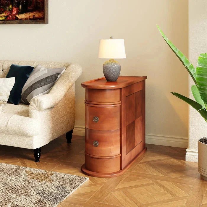 Narrow Storage End Table - Sofa Side & Bedside Table with 2 Easy-Glide Drawers | Luxury Home Accessories | Heulog Glow