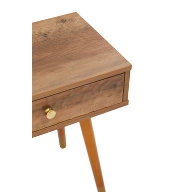 Natural Brown Wood Effect Bedside Table with 1 Drawer and Angular Legs | Frida | Luxury Home Accessories | Heulog Glow