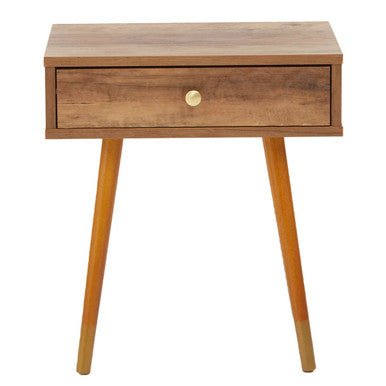 Natural Brown Wood Effect Bedside Table with 1 Drawer and Angular Legs | Frida | Luxury Home Accessories | Heulog Glow
