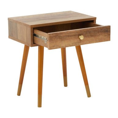 Natural Brown Wood Effect Bedside Table with 1 Drawer and Angular Legs | Frida | Luxury Home Accessories | Heulog Glow