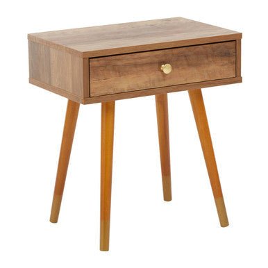 Natural Brown Wood Effect Bedside Table with 1 Drawer and Angular Legs | Frida | Luxury Home Accessories | Heulog Glow